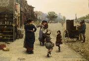 Frederick james shields An impromptu dance a scene on the Chelsea Embankment painting